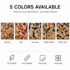 Revêtement <span class=keywords><strong>mural</strong></span> auto-adhésif en mosaïque de liège naturel FSC, 4 mm, acoustique NRC0.3, 5 couleurs, OEM - Product Image 4