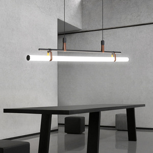 Minimalist Black Leather Belt Pendant <b>Ceiling</b> Chandelier Long Bar with Oval Shape <b>for</b> Kitchen Island - Product Image 3