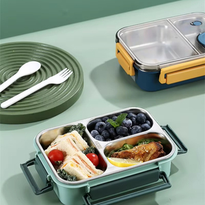 Wholesale Stainless Steel 3-<b>Compartment</b> Divided Bento <b>Box</b> Tableware Adults Kids Students Portable Leakproof Food Grade <b>Lunch</b> - Product Image 1