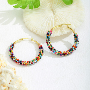 Pendientes de Aro para Mujer, Coloridos, con Cuentas, de Acero Inoxidable, Joyería para Fiestas, Accesorio de Moda - Product Image 3