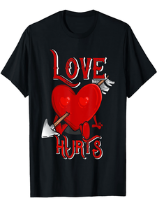Divertente maglietta con freccia di Cupido Love Hurts per San Valentino, 100% cotone, vestibilità casual, unisex, girocollo, manica corta, jersey stampato - Product Image 1