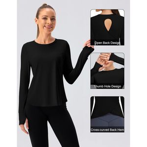 Haut de yoga à manches longues pour femme FOXA, dos ouvert, découpes ajourées, extensible, en Spandex/Polyester, pour la gym, l'entraînement, décontracté et athlétique - Product Image 4