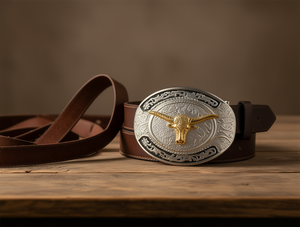 Boucle de ceinture vintage en alliage plaqué argent et or en forme de fer à cheval 5,0 cm - Product Image 2