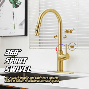 <span class=keywords><strong>Robinet</strong></span> de cuisine en acier inoxydable haute pression avec réglage du pulvérisateur abaisseur brossé doré pour 1 et 3 trous avec <span class=keywords><strong>plaque</strong></span> de bureau - Product Image 2