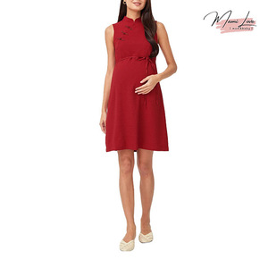 <span class=keywords><strong>Robe</strong></span> <span class=keywords><strong>de</strong></span> maternité et d'<span class=keywords><strong>allaitement</strong></span> rouge, col bateau, sans manches, coupe trapèze, longueur genou, respirante, anti-allergique, écologique, pour l'été - Product Image 1