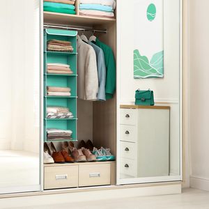 5 Shelf Hanging Closet Organizer Turquoise Fabric <b>Storage</b> For Clothes Behind Door Wall Mount - Product Image 2