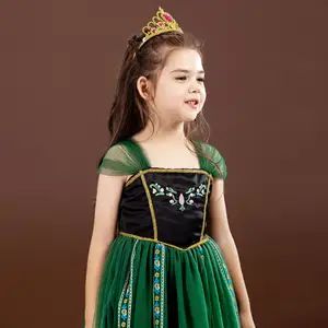 夏季万圣节派对服装女婴生日派对蓬松公主安娜儿童图图连衣裙