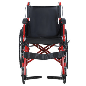 Fauteuil roulant manuel, cadre en acier rouge, frein en U, repose-jambes réglables, aide à la mobilité pour personnes âgées et handicapées - Product Image 1