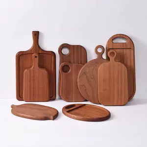 Planche à découper en bambou avec poignée Vente en gros cuisine épaisse grande ronde personnalisée noyer acacia bois