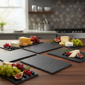Plateau noir <span class=keywords><strong>en</strong></span> <span class=keywords><strong>ardoise</strong></span>, plateau à fromage, plateau de service <span class=keywords><strong>en</strong></span> pierre <span class=keywords><strong>naturelle</strong></span> pour sushi, restaurant, plats de dîner, fêtes écologiques - Product Image 1