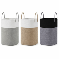Grand panier à linge pliable en corde de coton bicolore de 80 L avec poignées pour la chambre d'enfant, la salle de bain et la décoration intérieure