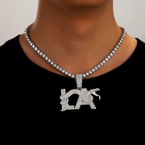 PD3042 LA & Collar de serpiente Collana con el botón A forma di lettera di serpente con Catena da Tennis placcata in <span class=keywords><strong>oro</strong></span> e Argento - Product Image 2
