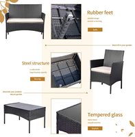 Ensemble de canapés en rotin imperméable moderne pour l'extérieur, table basse en verre trempé, mobilier 4 pièces pour patio, jardin, balcon, hôtel, parc