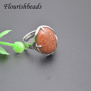 여성 남성용 다양한 천연석 타원형 조절 가능한 오픈 서클 반지, 결혼식 파티 선물용 - Product Image 4