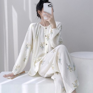 Nuovo <span class=keywords><strong>Pigiama</strong></span> Cinese in <span class=keywords><strong>Cotone</strong></span> Lavorato a Maglia per <span class=keywords><strong>Donna</strong></span>, Estivo Primaverile Autunnale, Doppia Garza, Stile Guofeng, Maniche Lunghe, Motivo Floreale, Vita Elastica, Morbido per Casa - Product Image 3