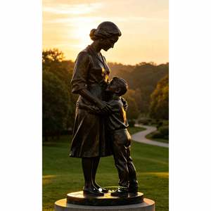 Sculpture en bronze coulé de mère <span class=keywords><strong>et</strong></span> de <span class=keywords><strong>fils</strong></span> enlacés, statue réaliste de famille pour parc, jardin communautaire, aménagement extérieur, personnalisable - Product Image 1