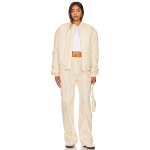 Cut and Sew Nylon Wholesale Custom Silk Screen Printing Zip up Lady Blank <strong>Beige</strong> Fashion <strong>Womens</strong> Bomber <strong>Jacket</strong> - Product Image 4