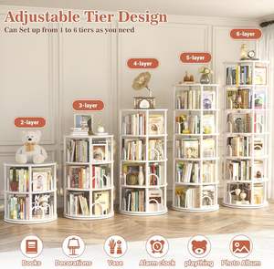 Libreria Girevole a 6 Ripiani, Torre Rotante Contemporanea per Ufficio e Soggiorno, Scaffale Girevole a 360° - Product Image 4
