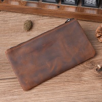 Dompet Panjang Pria Kulit Asli Berembos Kapasitas Besar Dua Lapis Ritsleting Kantong Koin Multifungsi Poliester