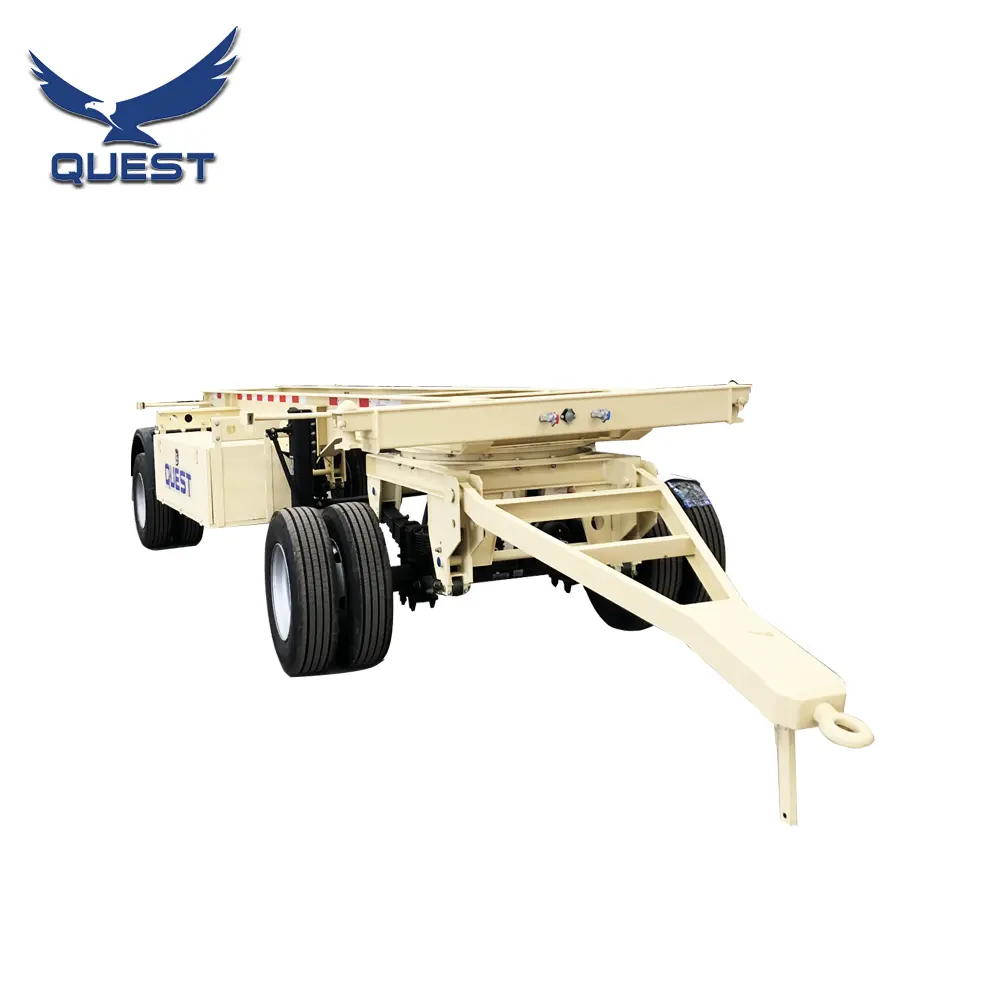 QUEST 2 Axle Mini Skeleton Full Trailer 20ft Container Chassis Draw Bar Semi Trailer