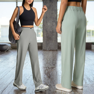 Pantalon large de yoga avec logo personnalisé pour femmes, legging de sport écologique respirant pour la course en plein air, taille haute élastique - Product Image 3