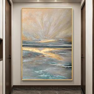 Hand Painted Oil Painting Abstract Sea Sunset Landscape Metal <b>Frame</b> <b>Large</b> Wall Art For Living Room Entrance Decor Luxury Style - Product Image 4