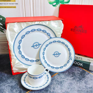 Hot Sale Nordic Luxury White and Blue Restaurant Set Cups and Saucers with Gift <b>Box</b> - Product Image 5