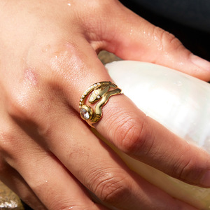 Fashion Rings Women's Gold Plated Zircon Star Shape Adjustable Ring Gift Jewelry Pave Setting Beach Style - Product Image 4