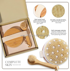 Set de cepillos corporales secos con logotipo personalizado, kit de cepillado en seco con cerdas naturales, cepillo exfoliante para drenaje linfático y circulación, y anticelulítico. - Product Image 3