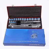 Ensemble d'outils de réparation automobile en métal de 24 pièces, boîte de 1/2 pouce, douilles, clés à roue, douilles de réparation, ensembles d'outils pour voitures, vélos