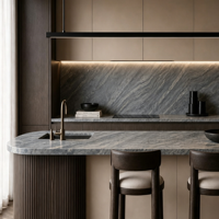 KOJOON Solution tout-en-un Îlot de cuisine en forme d'arc pour la maison, Ensemble de cuisine moderne complet avec appareils électroménagers et armoires