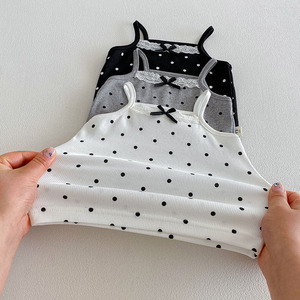 Colete Regata Infantil Feminino de Algodão com Renda e Laço, Estampa de Bolinhas, Sem Mangas, Respirável e Fino para Bebês e Crianças Pequenas - Nova Coleção Verão 2026 - Product Image 3