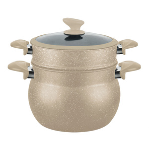 Couscoussier Classique Noir Antiadhésif en Aluminium à 2 Niveaux, Pot à <span class=keywords><strong>Couscous</strong></span> en Marbre, Ustensile de Cuisson pour Pâtes avec Cuiseur Vapeur, Compatible Induction - Product Image 4
