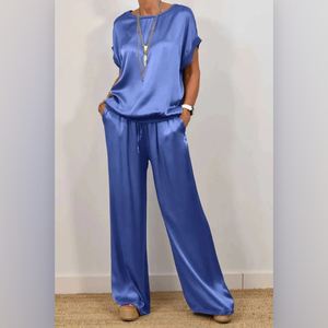 Setelan Kasual 2 Potong Wanita: Kemeja Lengan Pendek Kerah Bulat Longgar & Celana Lebar - Product Image 6