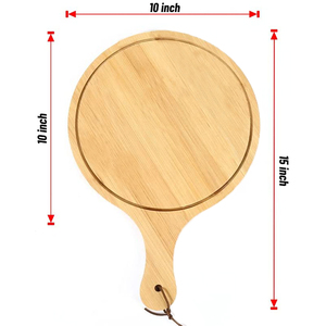 Tagliere Rotondo in Bambù Organico per <span class=keywords><strong>Pizza</strong></span>, Pala/Piatto Forato con Scanalatura Raccogli-Succo - Product Image 2