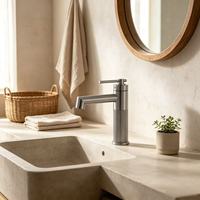 Robinet de salle de bain haut moderne en acier inoxydable 304 brossé, mitigeur chaud/froid pour lavabo