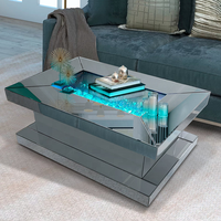 Table basse rectangulaire moderne avec miroir, table à thé avec foyer électronique, décoration pour salon, meubles miroir