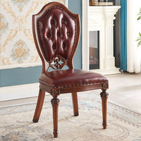 Chaise de salle à manger mobile de style campagnard américain, revêtement en cuir véritable, structure en bois massif, pour la maison, la table, l'hôtel