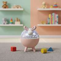 Lámpara Proyector Giratoria de Ciervos con Sonido, Proyector LED de Estrellas y Luna para Bebés, Luz Nocturna USB para Dormitorio Infantil