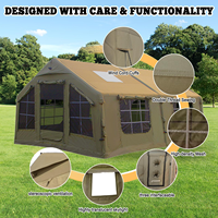Tente gonflable de luxe 17,28 m² avec cheminée, en PVC, 3 chambres et salon, imperméable, portable, installation facile pour le camping