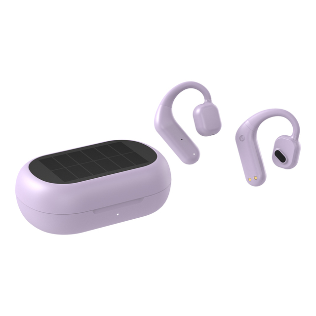 Sweatproof Clip on Open Ear Earbuds Air Conduction Earphones With Solar Power Charging Case