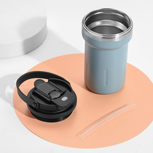 Vaso Térmico de Acero Inoxidable de 16 oz, Taza de Café con Asa de Transporte, Tapa Abatible, Taza de Viaje Portátil - Product Image 4