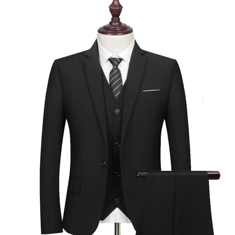 Wholesale 3 Piece Slim Fit Set Office Business Wedding Suits Black Gray Navy Formal Men's Suits & Blazer Vest Pants