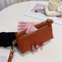 Tas Clutch Kulit untuk Wanita Dompet Ritsleting Panjang Dompet Kulit Sapi Asli Tempat Kartu Tas Ponsel Fashion Sederhana