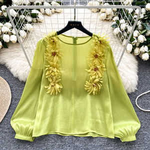 Lumière Mature Vent Vintage Senior Sense Chemise Femme Fleur Bulle Manches Royal <span class=keywords><strong>Soeur</strong></span> Tempérament <span class=keywords><strong>Blouse</strong></span> - Product Image 5