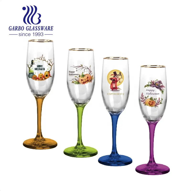 Customized decal glass goblet with spray color on the stem luxury gold rim glass cup for wine tableware glass cup for home