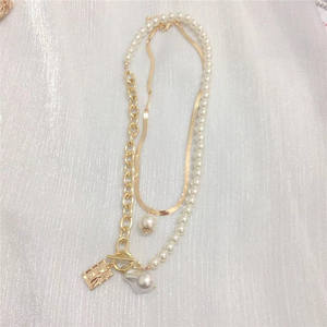 Neue trend ige Damen Vintage große Barock Perlenkette Gold Silber Farbe dicke Glieder kette quadratische Porträt Anhänger mehr schichtig - Product Image 3