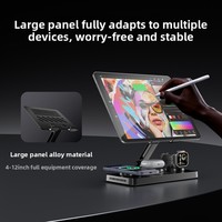 Chargeur sans fil en alliage d'aluminium avec support pour tablette pour iPad et téléphone, support rotatif pliable avec câble télescopique