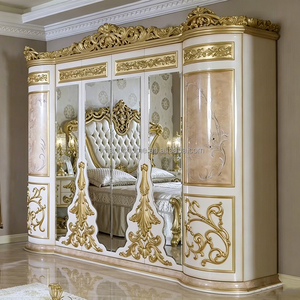 Letto Matrimoniale di Lusso Curvo con Testiera a Ala, Stile Classico Turco, in Legno Dorato Bianco Avorio, Set Camera da Letto per Villa e Palazzo - Product Image 4