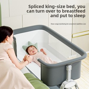 <span class=keywords><strong>Lit</strong></span> bébé portable moderne en métal, pliable avec roues et moustiquaire ; Co-sleeper réglable en hauteur pour nouveau-nés, à placer près du <span class=keywords><strong>lit</strong></span> des <span class=keywords><strong>parents</strong></span> - Product Image 3